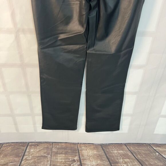 H&M NWT Black Vegan Faux Leather High Waist Straight Leg Pants Size 4 - Picture 7 of 10